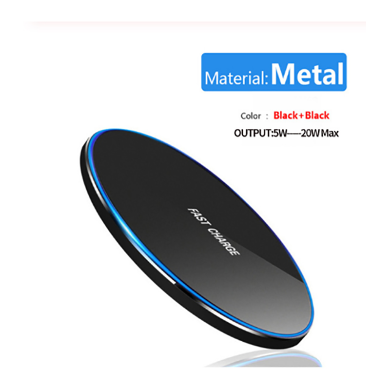 Cargador inalámbrico rápido 20W para Samsung Galaxy S10 S9/S20 S8 S7 S6 Note 9, almohadilla de carga USB Qi para iPhone 12 11 Pro XS Max XR X 8: Metal 20W Black