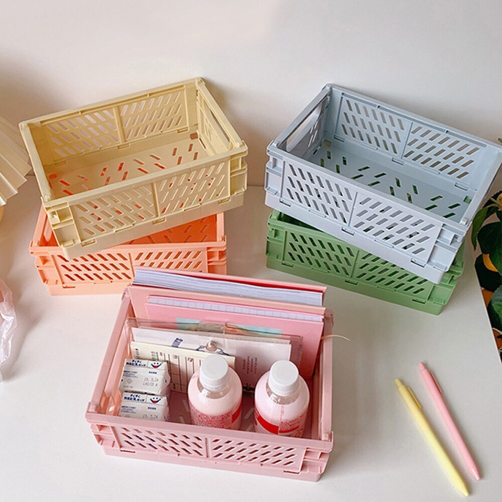Collapsible Crate Plastic Folding Storage Box Basket Utility Cosmetic Container Desktop Holder Home Use^*