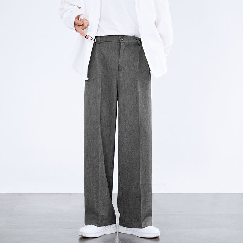 Pantalones de traje holgados de primavera y verano para hombre, pantalones ajustados de pierna ancha, elásticos, drapeados, informales, de color sólido que combinan con todo: Gray / M