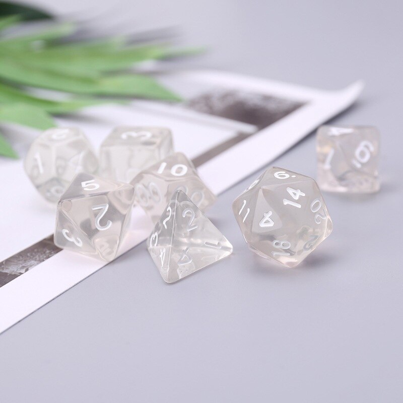 7 teile/satz transparent Weiße würfel D4 D6 D8 D10 D12 D20 für Spielen Spiele polyedrisch Würfel einstellen: Ursprünglich Titel