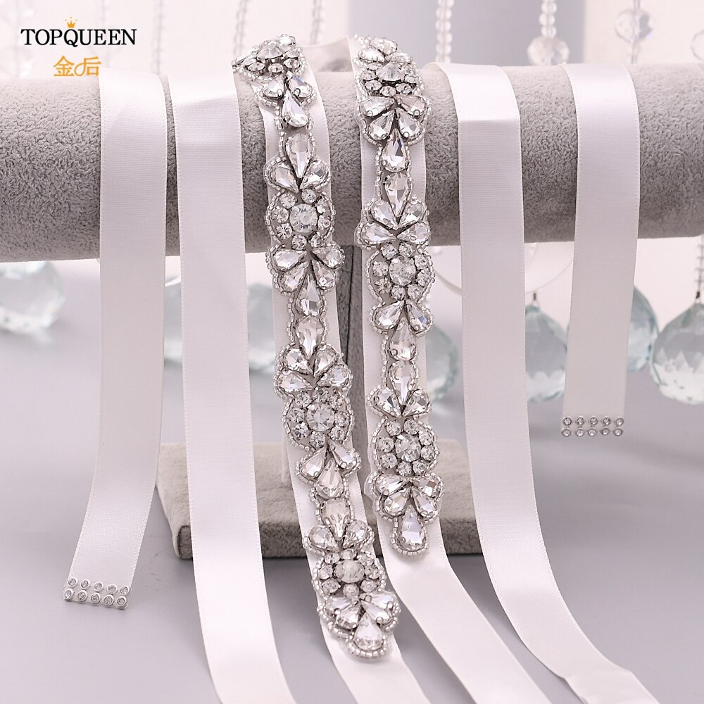 Topqueen vintage rhinestone brudebelte plus size rhinestone belte beaded applikasjonsdesign brudebelte tynt brudebelte  s235