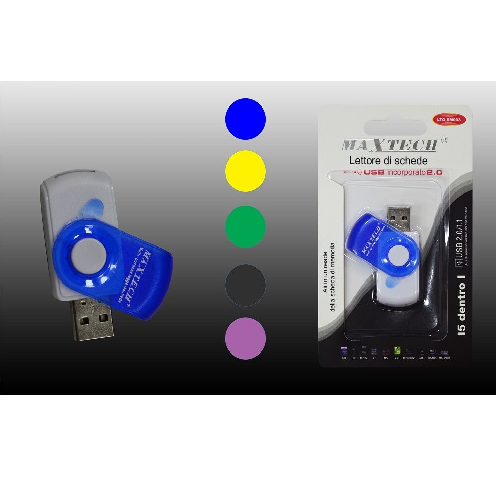 PENNETTA USB 2.0 LETTORE SCHEDE DI MEMORIA SD TF MINISD W2 SM XD SM MAXTECH LTO-SM003