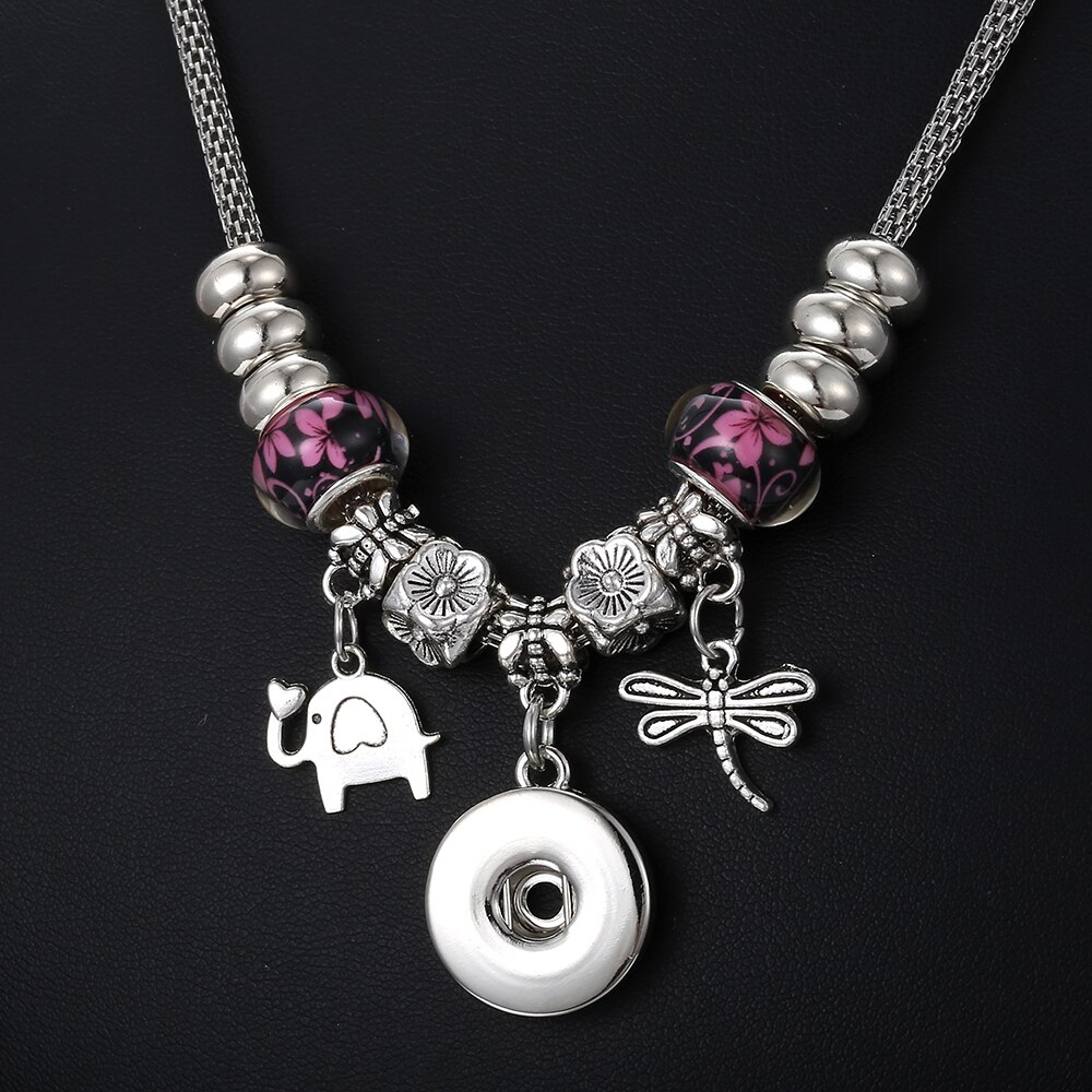 Snap Jewelry 18mm Snap Buttons Necklace Jewelry Handmade Beaded Tree of Life Snap Pendant Necklace for Women Valentine's Day
