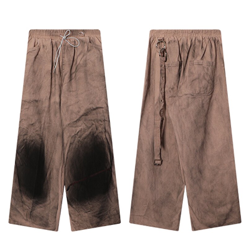 Mænd vintage graffiti printet denim bukser elastisk talje løse lige jeans bukser hip hop streetwear casual joggers jean bukser: Multi / Xl