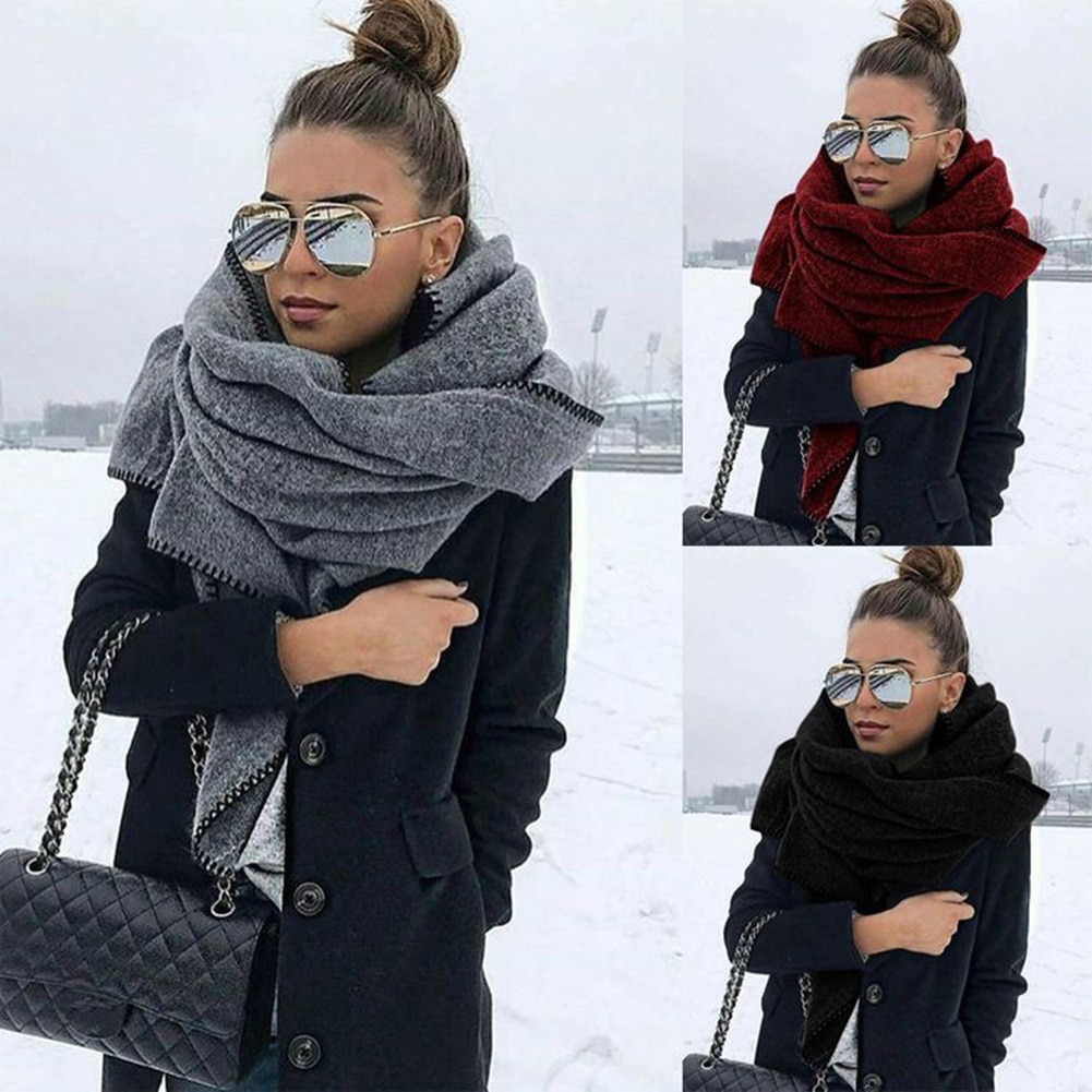 Bufanda de 200cm para otoño e invierno, bufanda de lana de Color liso para mujer, chal cálido, envoltura para el cuello al aire libre a prueba de viento, accesorio suave para bufandas