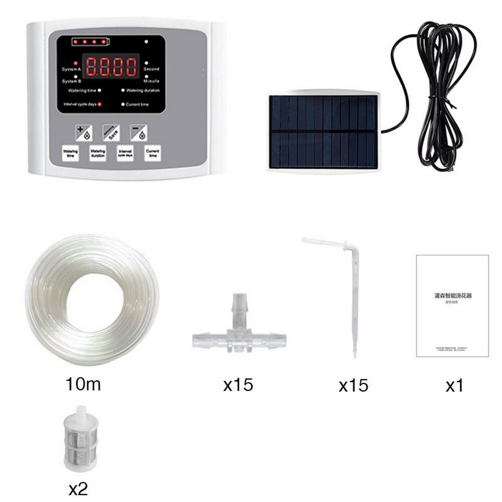 1/2 pomp zonne-energie bewateringsautomaat druppelirrigatie plantenbewateringsapparaat waterpomp timer tuin zelfbewateringsset: Dubbele pomp 10m grijs