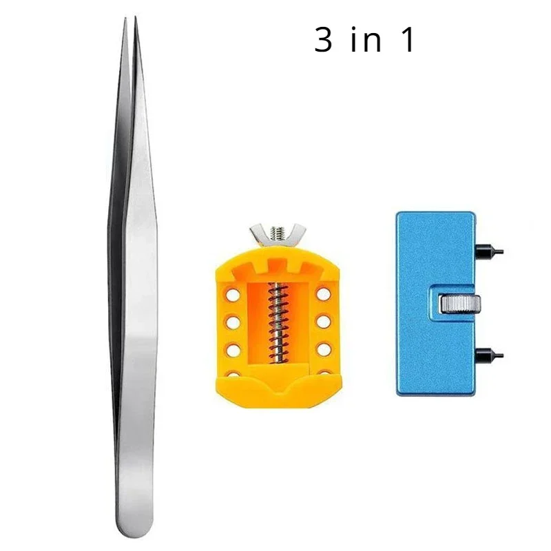 Ensemble d'outils de réparation 3 en 1, outils de démontage du dos de la montre, ouvre-boîtier arrière réglable, ouvre-boîtier de montre, support de réparation: Bleu