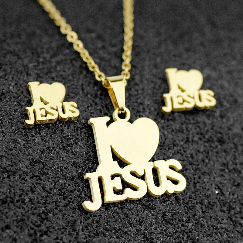 Rustfrit stål jesus kors mænd charme hjerte brev vedhæng halskæde smykkesæt kæde kristen symbol smykker