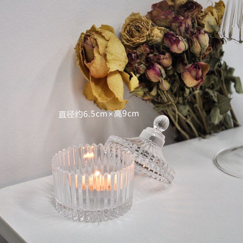 Crystal Glass Cube Candy Jar Transparent Box Mini Jar Candle Diy Jars Holder Making Supplies: trumpet
