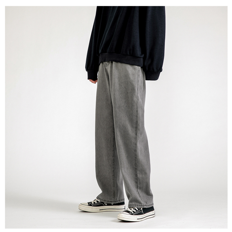 Korean Men&#39;s Baggy Jeans Classic Unisex Man Straight Denim Wide-leg Pants Hip Hop Bagy Light Blue Grey Black