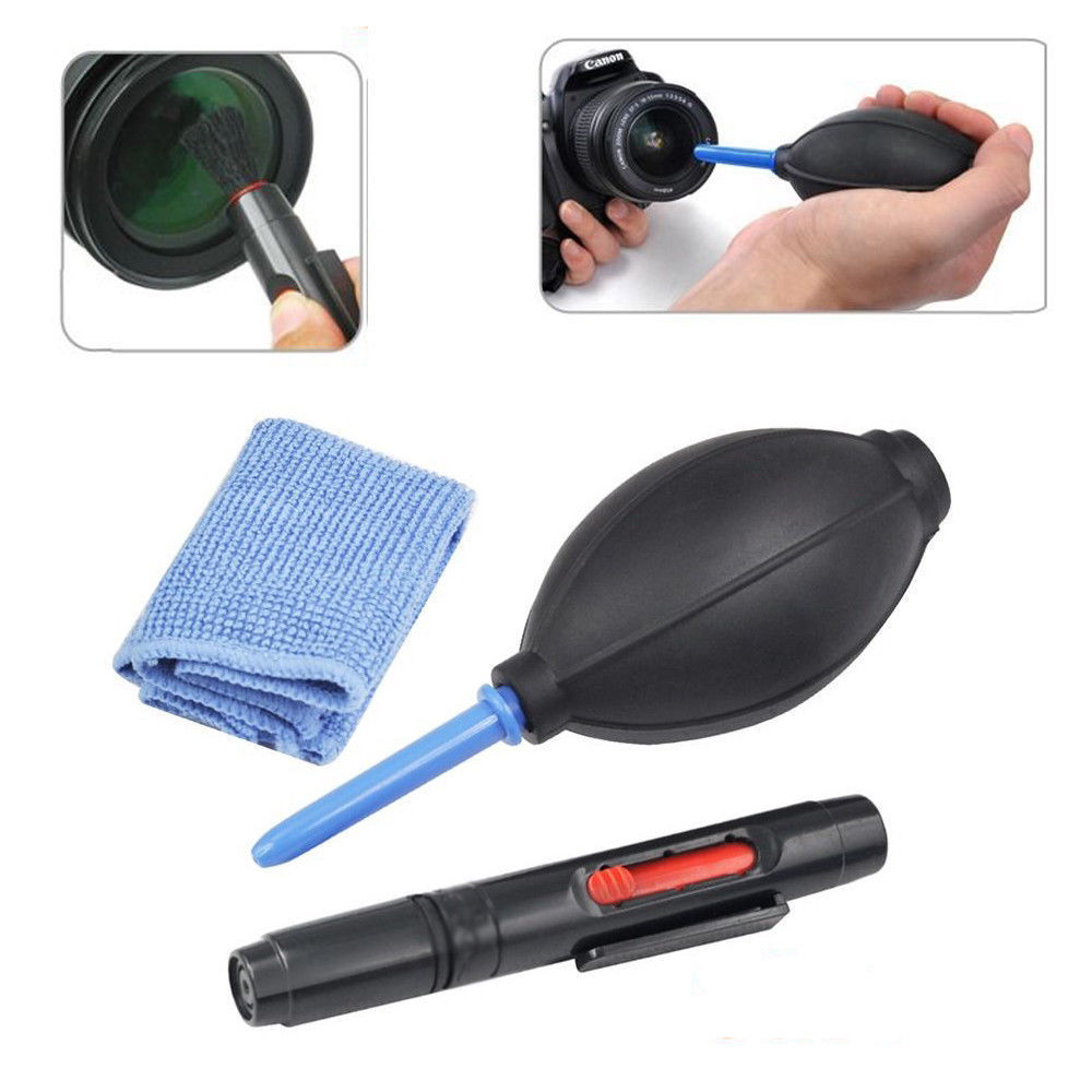 3 in 1 Lens Cleaning Cleaner Dust Pen Blower Cloth Kit For DSLR Camera Fast US