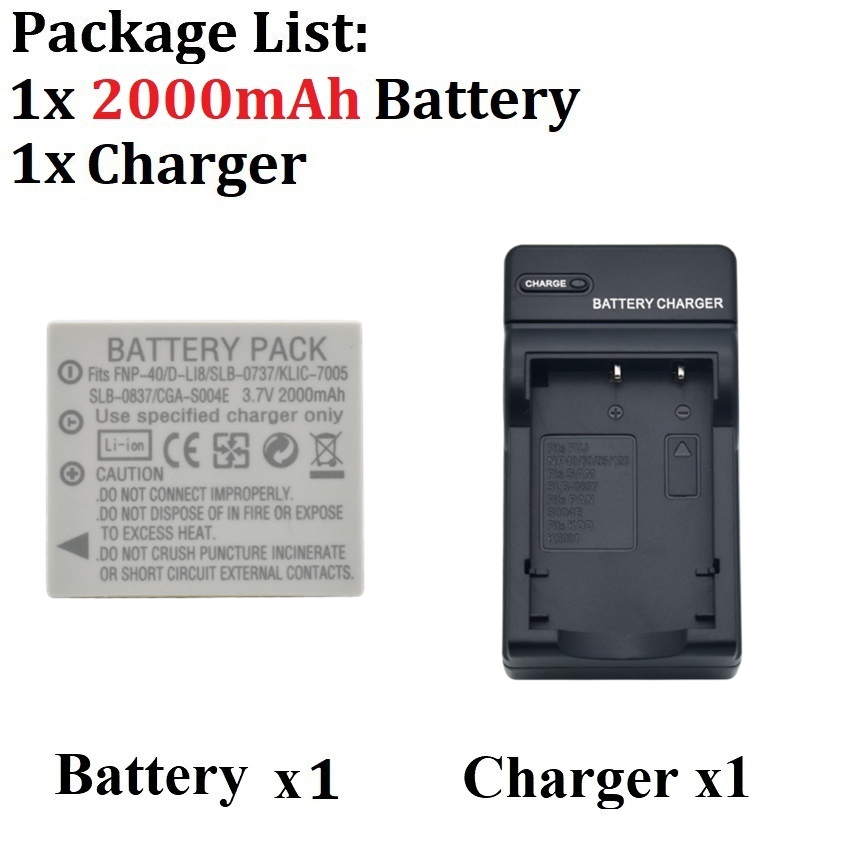 2000mah NP-40 NP40 FNP-40 battery + charger for Fuji F40iF455 F460 F470 F480 F601 F610 F650 F710 F710 F810 Z1 Z2 Z3 Z5 V10 J50: Red