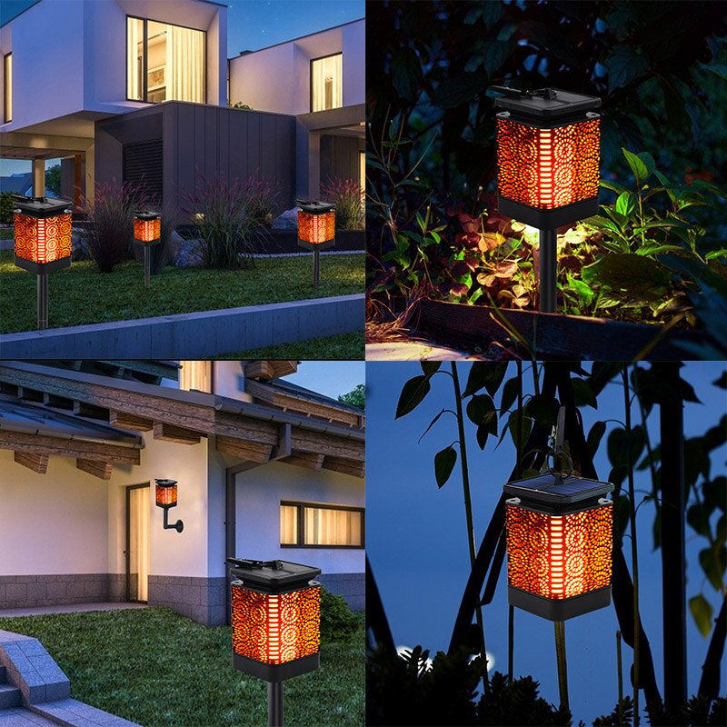 Retro Solar LED Flamme Licht Blume Muster Wasserdicht für Außen Clip Lampe