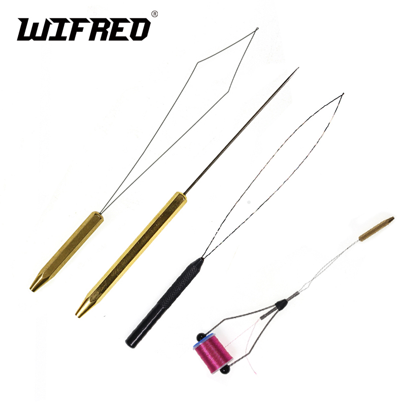 Wifreo fly tying tool bobbin threader with half hitch brass handle thread threading brass bodkin fly Fishing Tools