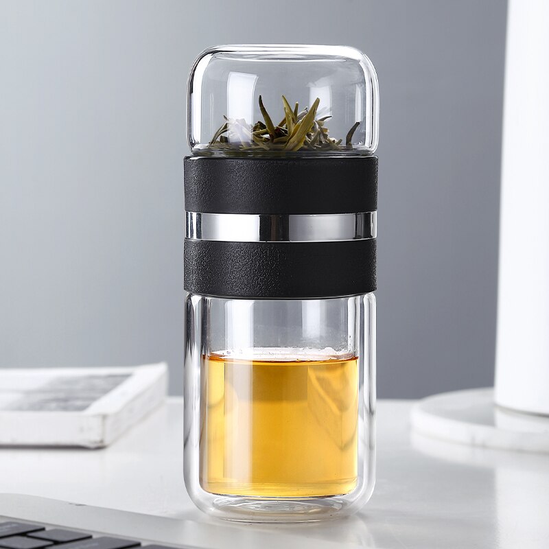 200ml Business Type Water Bottle Glass Bottle With Stainless Steel Tea Infuser Filter Double 3675