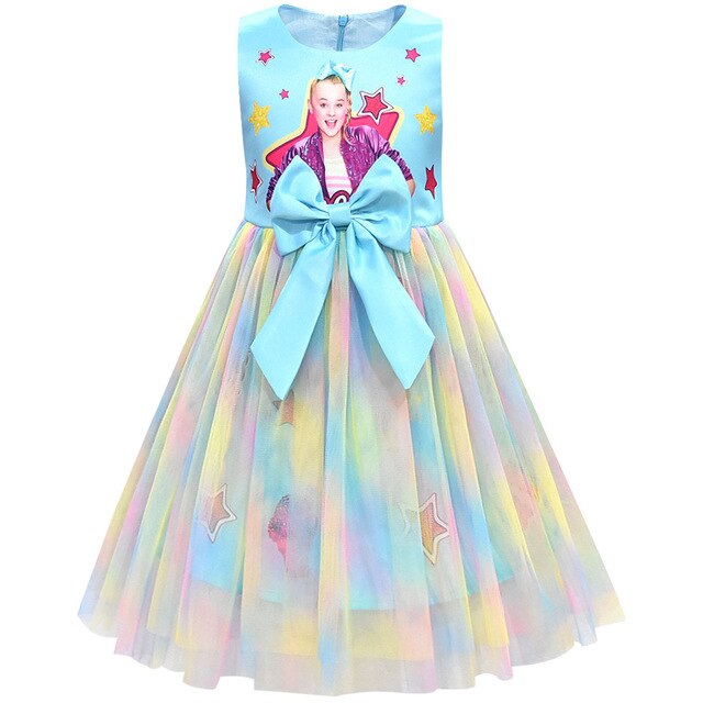 Girls Jojo Siwa Dress Girls Bow Vestidos Kids Party Birthday Dress Children Dresses Girls Christmas JOJO Siwa Princess Dress: Blue / 140cm(9-10Y)