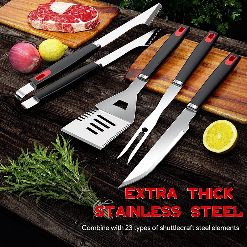 Retail 20PCS BBQ Grilling Tool Set Extra Thick Stainless Steel Grill Kit For Men Women With Carrying Bag, BBQ Utensils Set