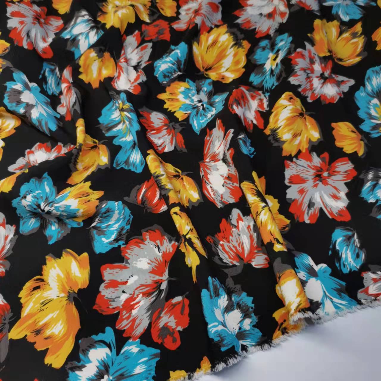 Flower Stretchy Chiffon Polyester Chiffon Dress Fabric Dress Fabric Printed Chiffon 1 Yard: 1 Black