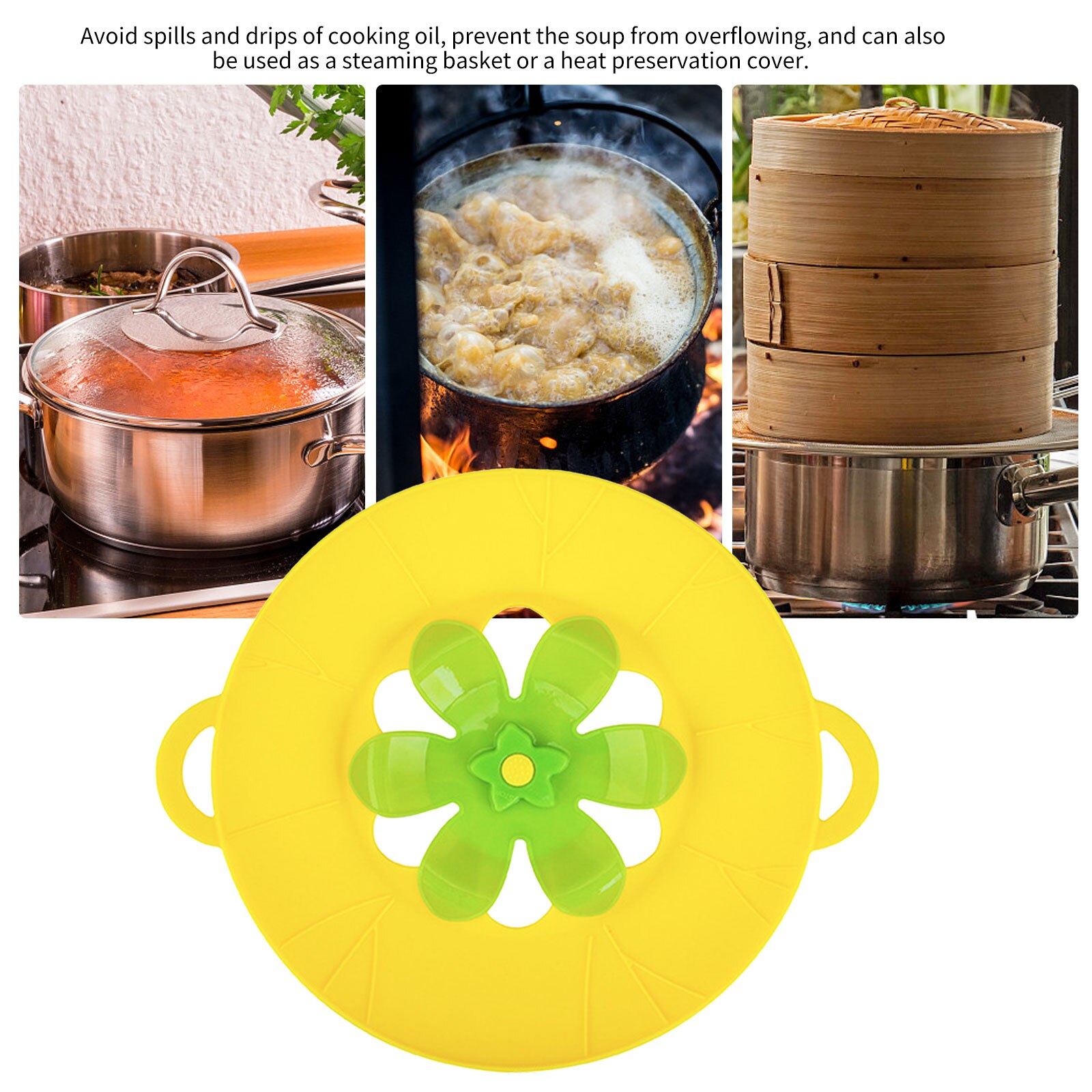 Spill Stopper Lid Cover Practical Boil Over Safeguard Anti-Spill Lid Cover Rotatable Pot Pan Gadgets