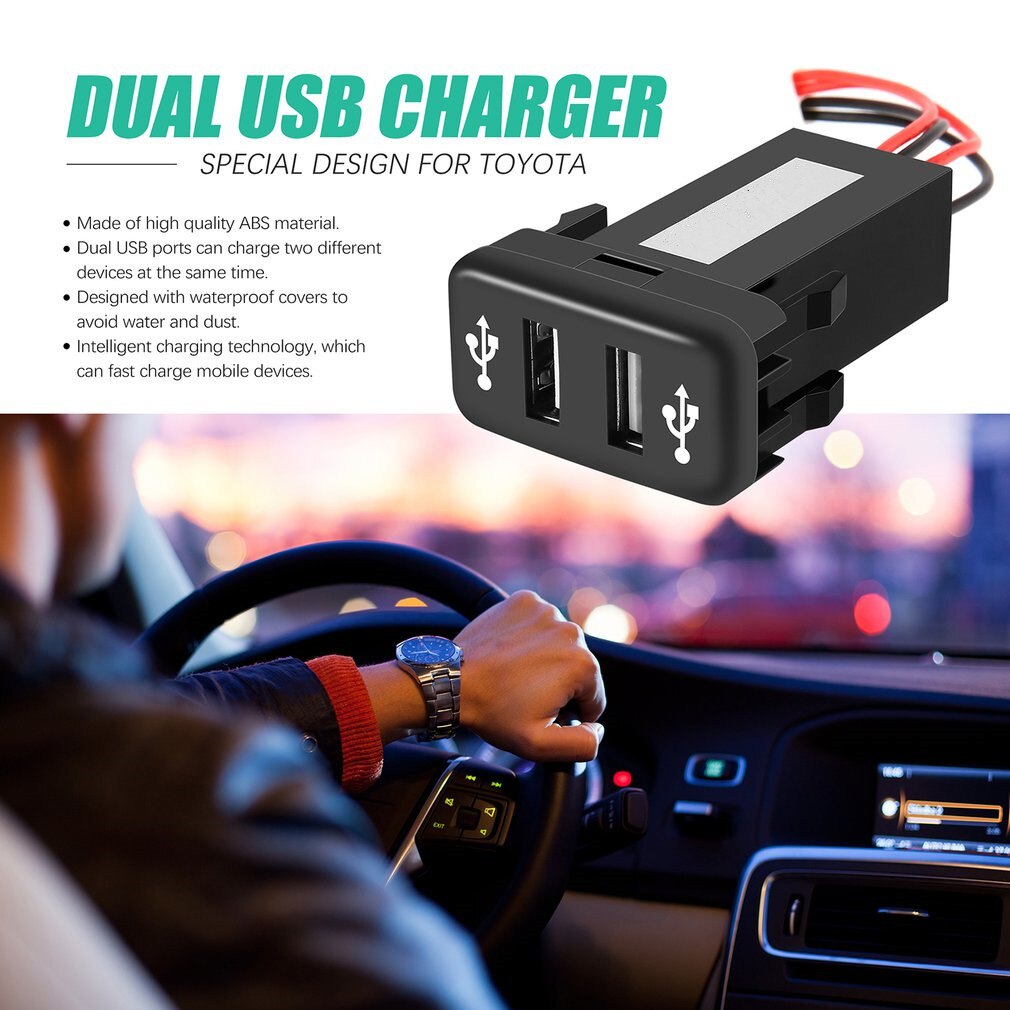 Dual USB Charger 12V 2.1A Socket Dashboard Cell Phone Car Audio Port for TOYOTA VIGO