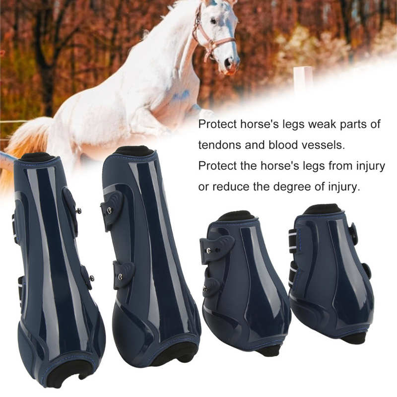 4Pcs Horse Leg Protection Boots PU + Neoprene Thickened Shock Absorbing Horse Leg Boots for Riding