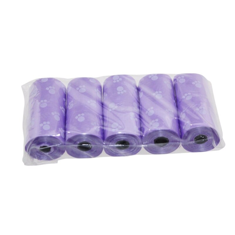 Pet Dog Poop Bag Pets Waste Garbage Bags Biodegradable Dog Pooper Bags Paw Doggy Litter Poop Bag Dispenser 5Rolls 75pcs: Purple