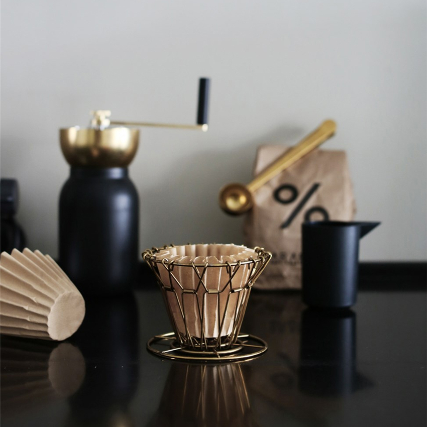 Metal Coffee Filter Hand Punch Coffee Filter Cup Reusable Folding V-shape Drip Funnel Filter Mug Tea Filter