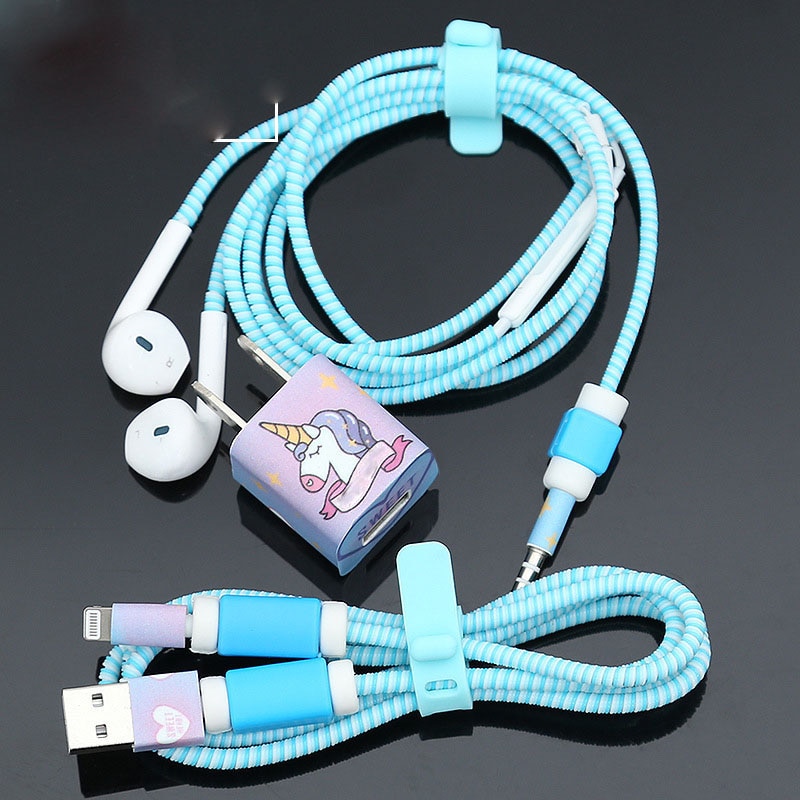 3 i 1 kabel opptrekker tpu spiral ledning beskyttelse usb ladekabel beskytter øretelefon ledningshåndtering til iphone 5 5s 6 7 8