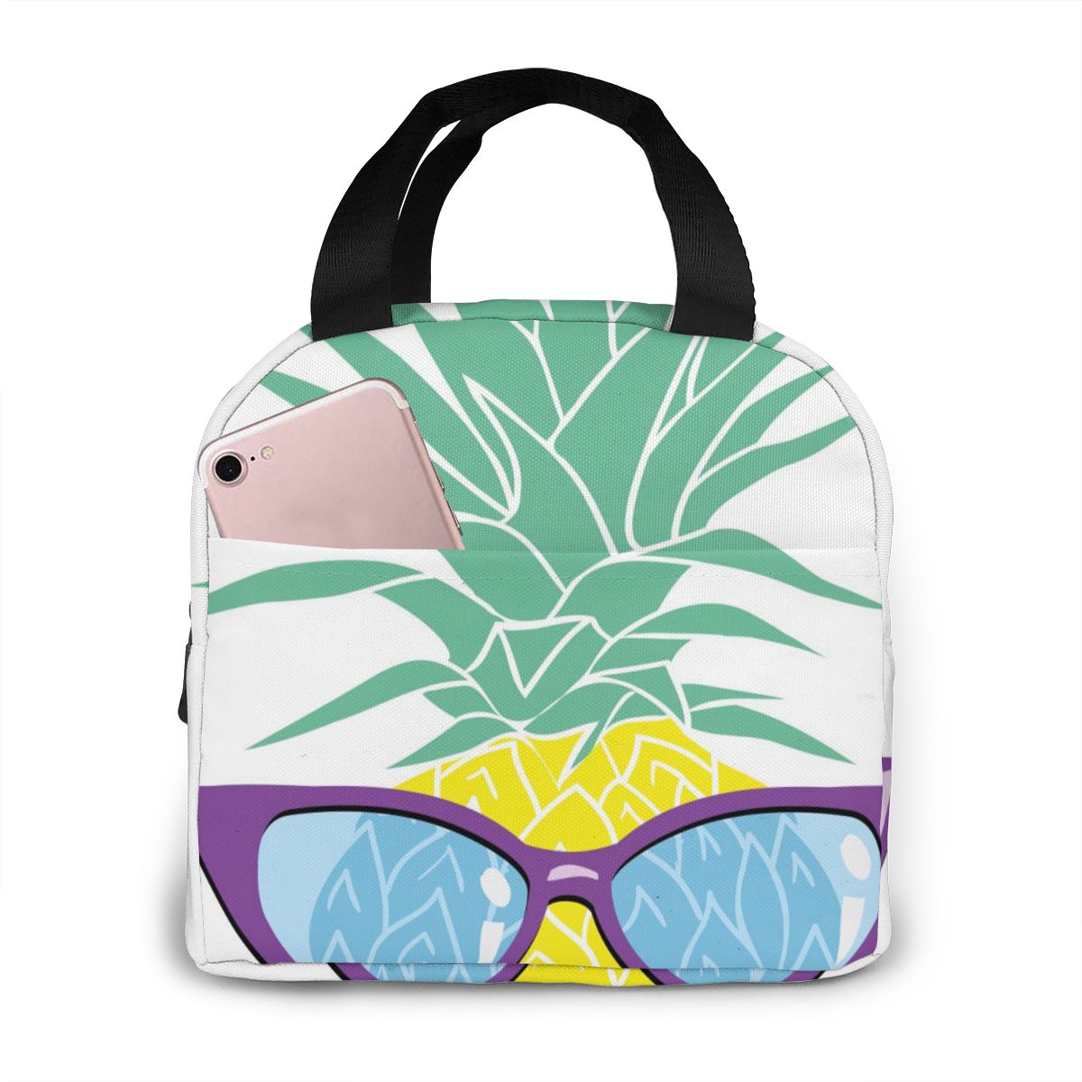 Gold Pineapple Pattern Lunch Bag Portable Insulated Thermal Cooler Bento Lunch Box Tote Picnic Storage Bag Pouch: Black 6