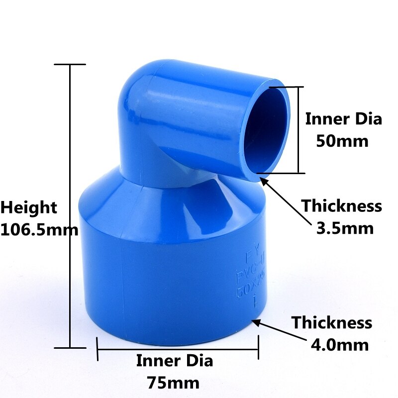 1pc PVC Pipe 90 ° Elbow Reducing Connector Plastic Joint Fittings Garden Irrigation System Watering Equal Aquarium Joint: 75-50mm inner dia