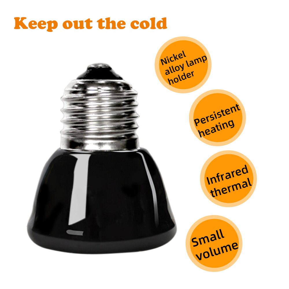 Mini keramisk varmelampe 220v 25w/50w /75w /100w e27 infrarøde krypdyrskilpadde varme pærer vanntette temperaturkontroller