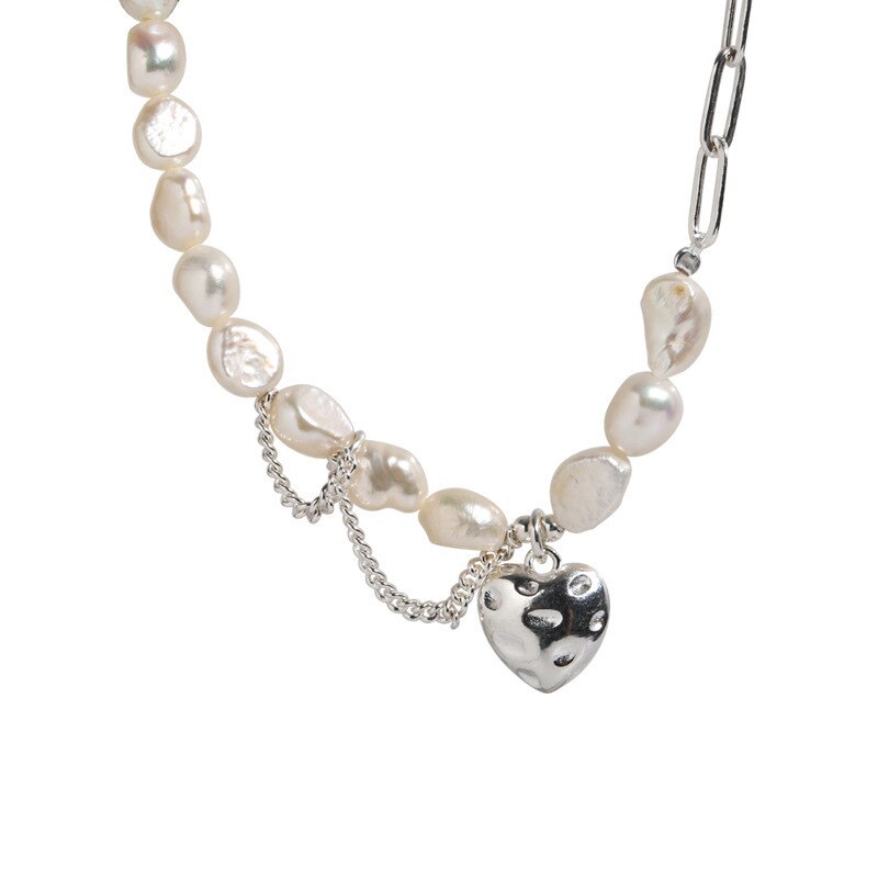 FOXANRY 925 collana con timbro per donna Trendy elegante asimmetria catena perle Smooth LOVE Heart sposa gioielli amante regali