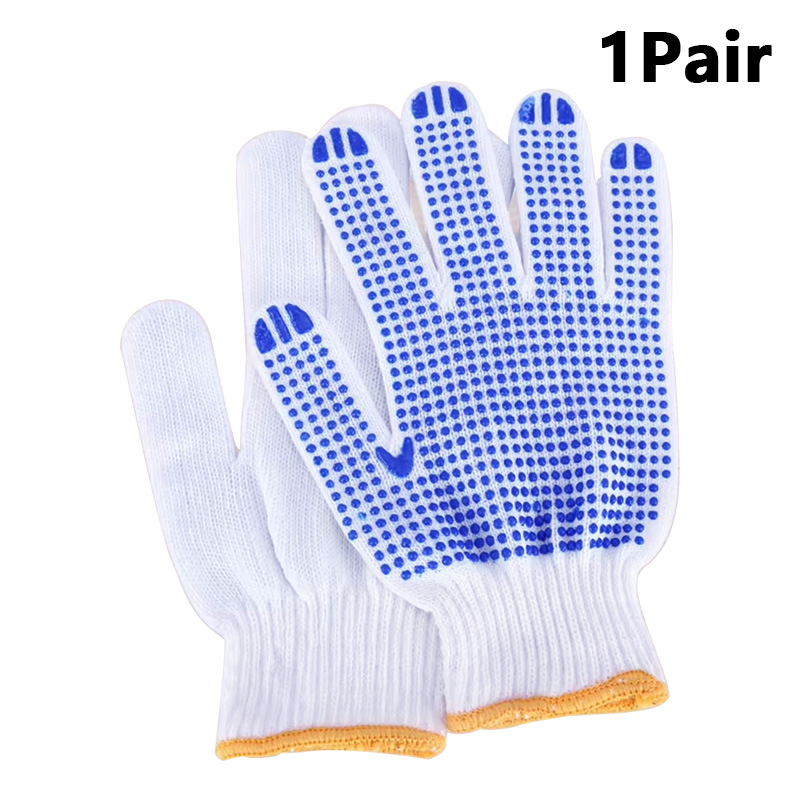 Guantes de algodón de goma blanca y azul, antideslizantes, resistentes al desgaste, goma engrosada, adecuados para el trabajo y la protección del trabajo, 1/2/5 pares: Blanco