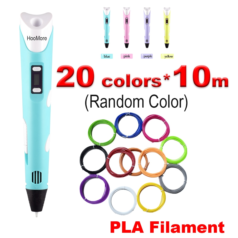 HooMore 3D Pen PLA Filament 1.75mm 3D Printing Pen DIY Pens Drawing Pencil With LED Screen Birthday Educational For Kids