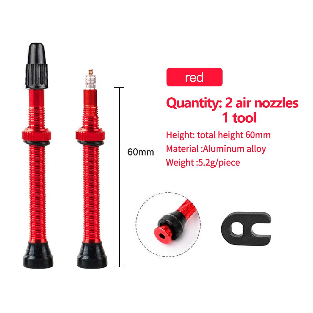 40/60/80mm ventiler for road mtb sykkel tubeless ventil 1 par vakuum aluminiumslegering dekk ventil for sykkel sykkel tilbehør: Rød 60mm
