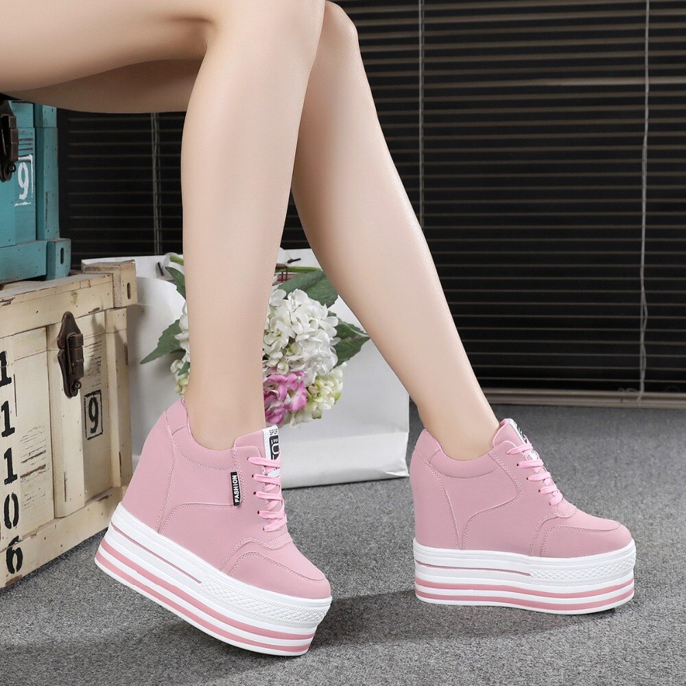2019 wiosna kobiety botki wysokie buty na koturnie na co dzień marka kobieta 12CM zwiększona wysokość buty kobieta moda platforma trampki