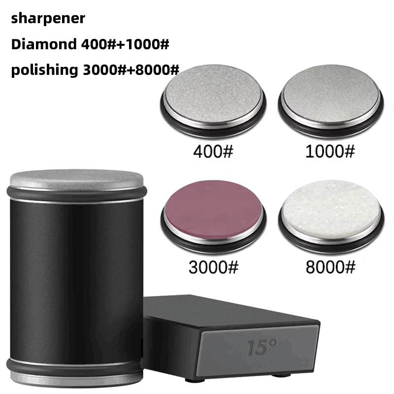 Rolling Knife Sharpener Magnetic Knife Holder Diamond Sharpening Stone with15and20 Degrees Angle Roller Kitchen Accessory set: Pink