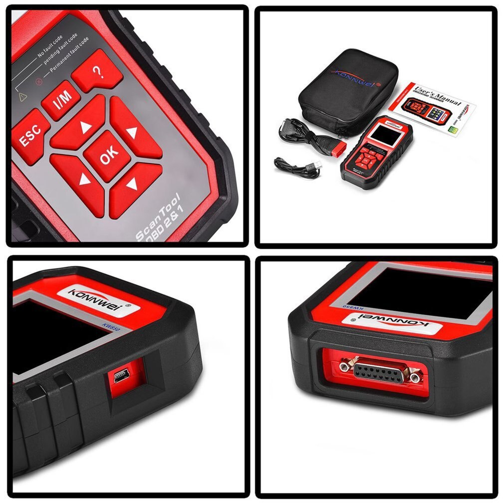 Konnwei  kw850 obdii eobd auto bil diagnostisk scanner kode læser bil køretøj scanning værktøj support 8 sprog