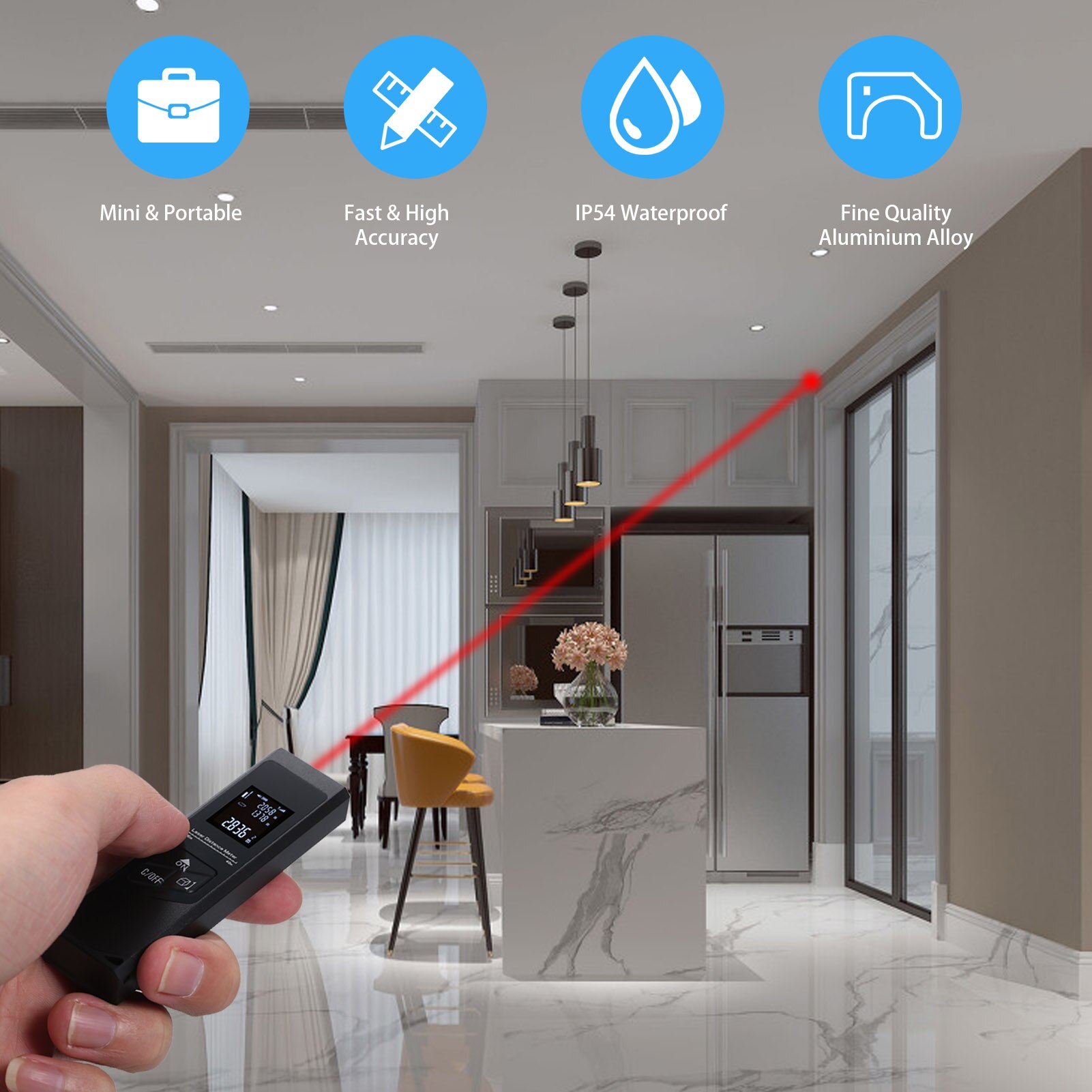 40M Mini Distance Measuring Meter Handheld Rangefinder Digital Portable USB Charging Electronic Space Measurement Device