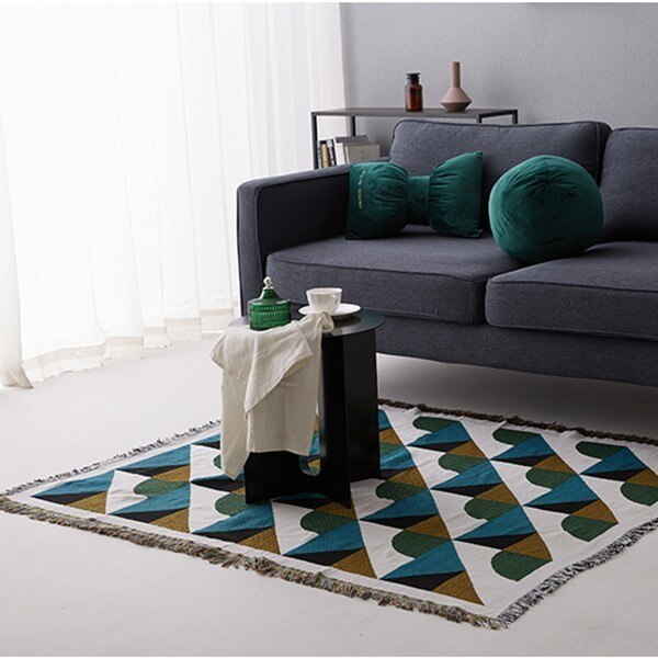Vintage geometrisk grønn sofa teppe strikket sofa vektet teppe bomull sofa/stoltrekk billedvev teppe reiseteppe