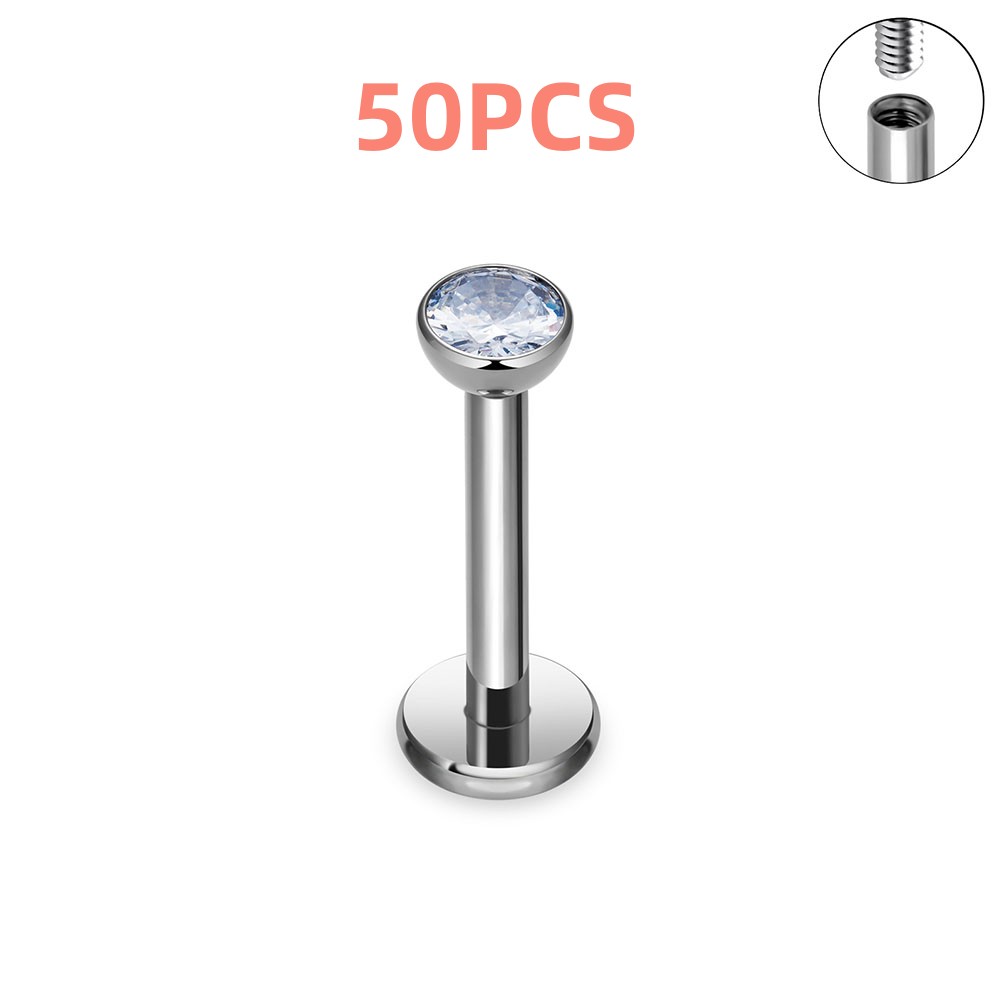 10/50 Uds G23 hilo interno de titanio en forma de taza cartílago de oreja uñas joyería perforada Simple y de uñas de oreja labio: Naranja / Rodio plateado