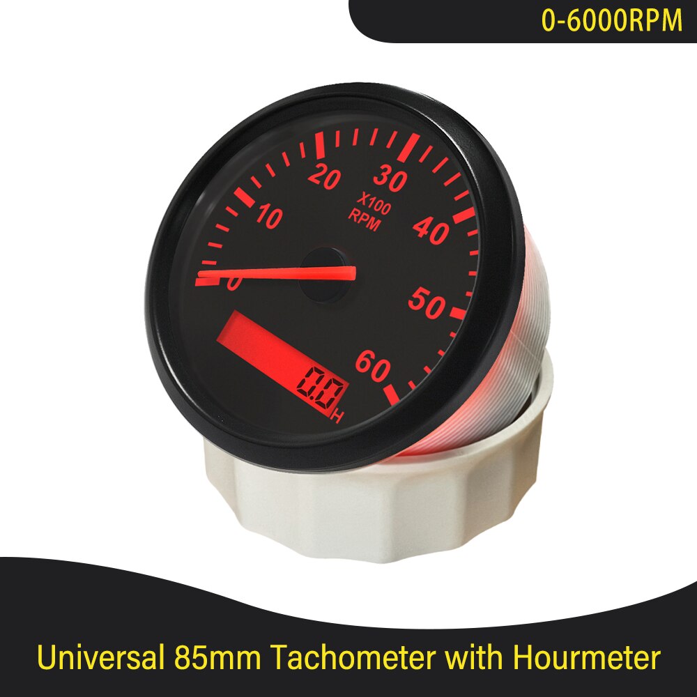 Universele 85Mm Auto Boot Tacho Sensor Marine Toerenteller Met Urenteller 3000 4000 6000 8000 Rpm Toerenteller 12V/24V Rode Backlight