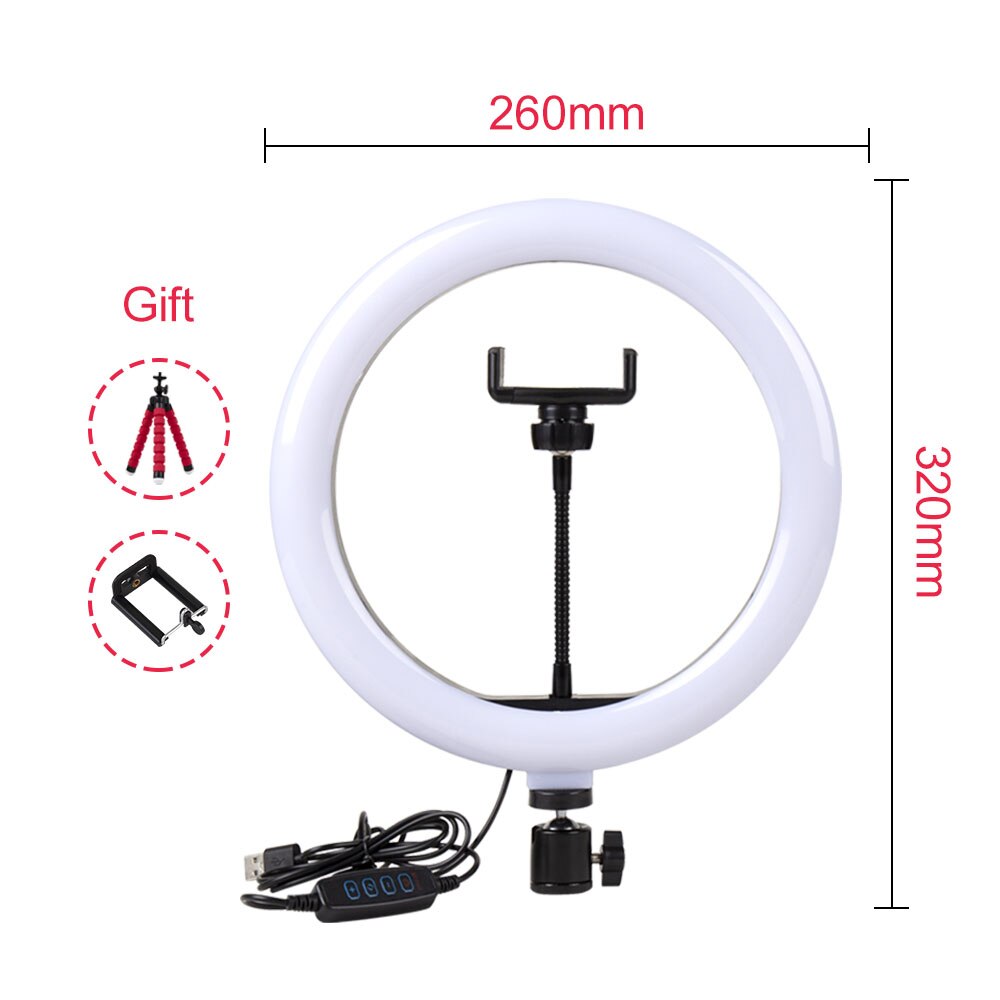 Yizhestudio Muti-funcation 10in 26cm LED Selfie Ring Licht Fotografie Video live Make Lamp met Camera Telefoon houder