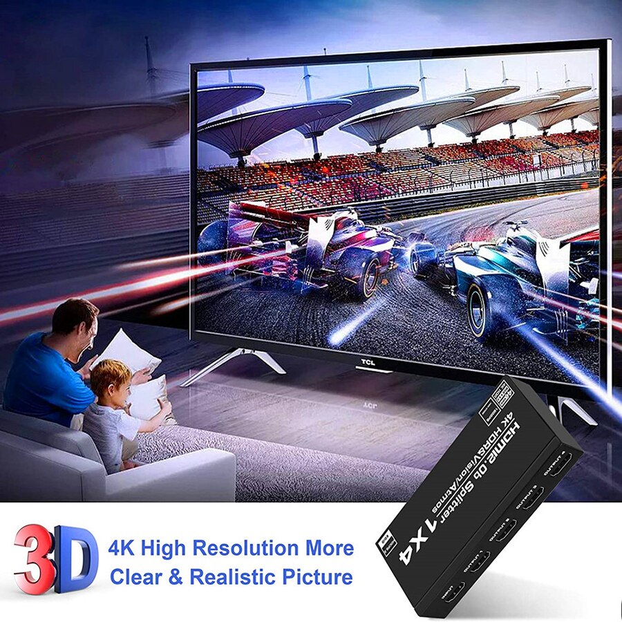 HDMI Splitter 1 in 4 Out 4K 60Hz HDMI Splitter 1x4 Audio Video Distributor Box Support Full Ultra HD HDR for Blu-Ray Player