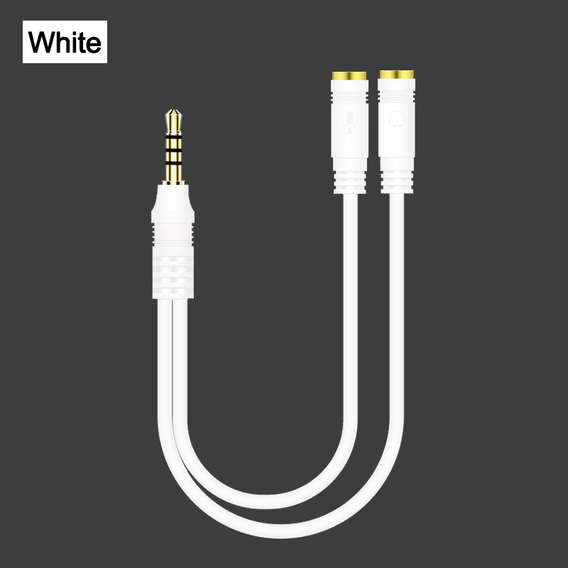 3.5mm Jack Splitter for phone Computer Laptop Adapter Audio Splitter Headphone Adapter Cable Aux Extension Cable Mic Y Splitter: B-White