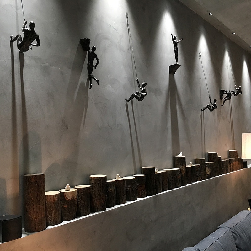 Industriell stil klättring man harts järn tråd vägghängande dekoration skulptur figurer retro staty dekor