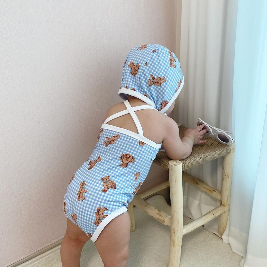 1 ~ 3Y Peuter Baby Meisjes Badmode Leuke Bear Baby Boy Badpak Met Hoed Kinderen Badmode Kinderen Strand Dragen Kinderen badpak