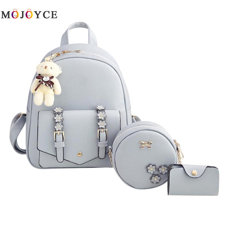 3 unids/set Mochila para mujeres adolescentes de cuero PU Mochila bolso bandolera Mochila femenina sac a dos: 1