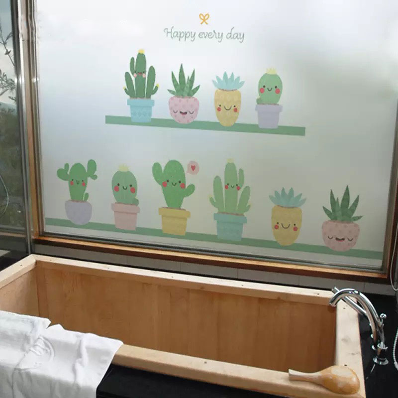Cactus en pot taille personnalisée fenêtre Film sur verre autocollants pas de colle teinté vie privée décalcomanies salle de bains bureau porte coulissante décor à la maison