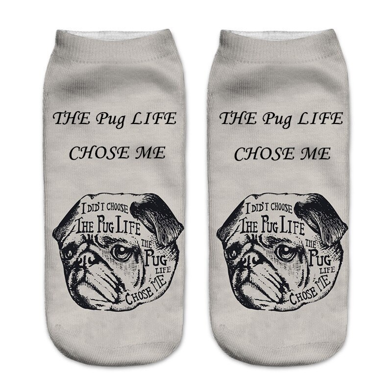 3D Printing Women Socks Unisex Socks Meias Feminina Funny Low Ankle pug Socks: A316